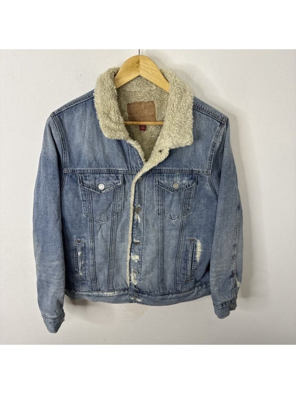 Lucky Brand Woman XL Distressed Sherpa Lined Denim Jean Jacket